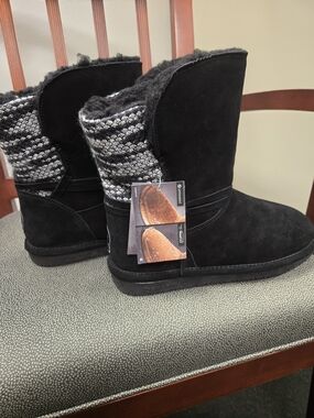 BEARPAW Women's Black Knit-Back Winter Mid-Calf Boots